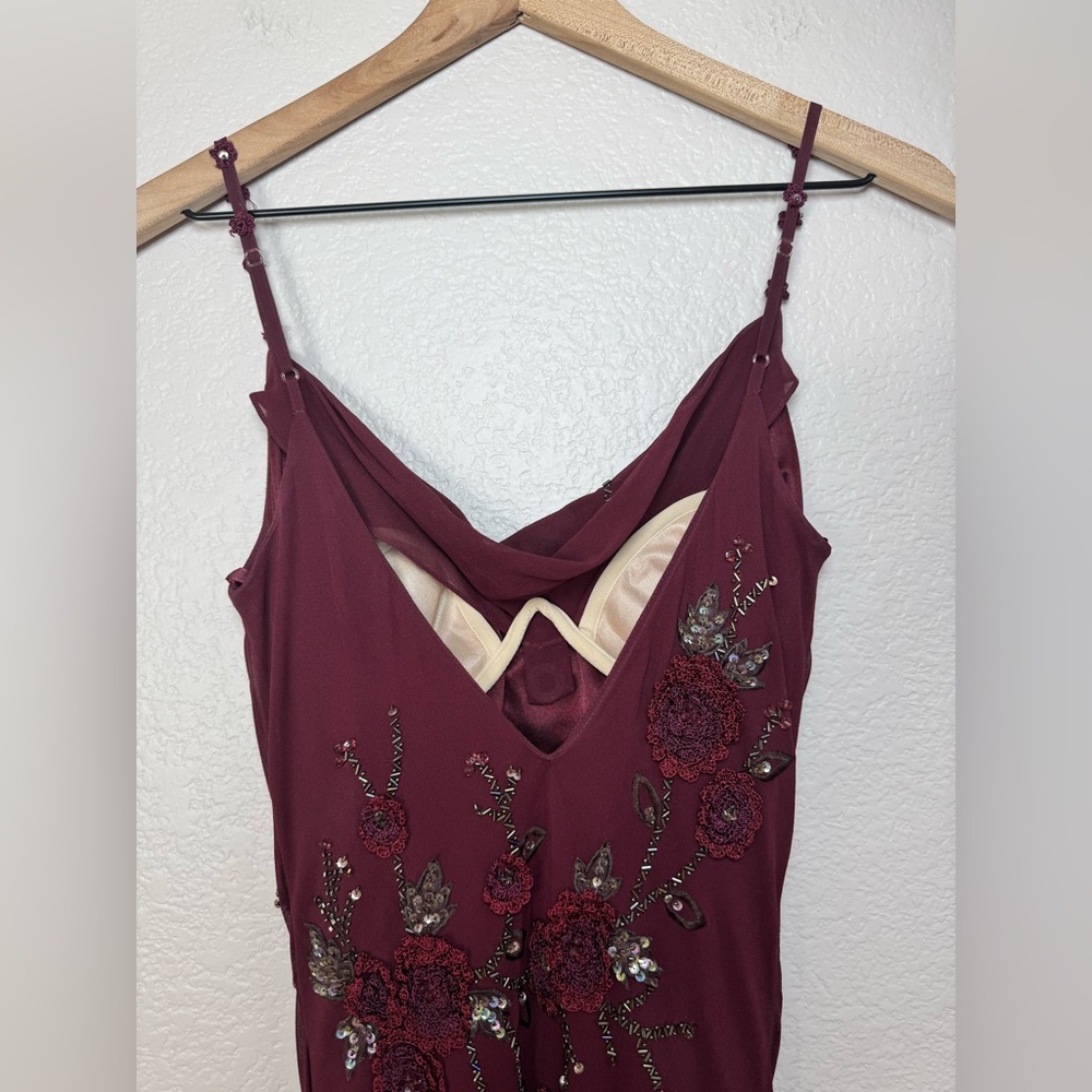 Vintage Y2K Sue Wong Nocturne Burgundy Beaded Embroidered Asymmetrical Dress 4 - Picture 12 of 17